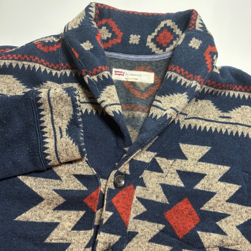 Levis Southwestern Geometric Cardigan Sweater Mens L Shawl Collar Aztec Print